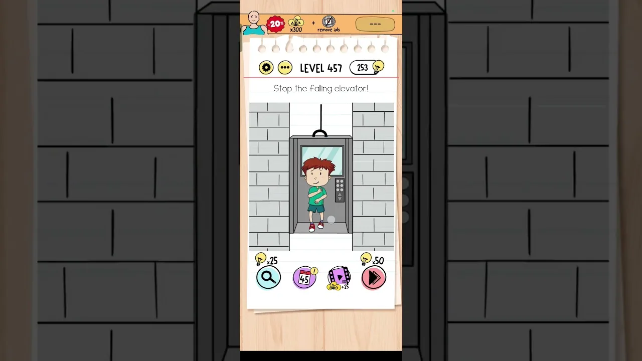 Brain Test Level 457 Stop the falling elevator gameplay screenshot