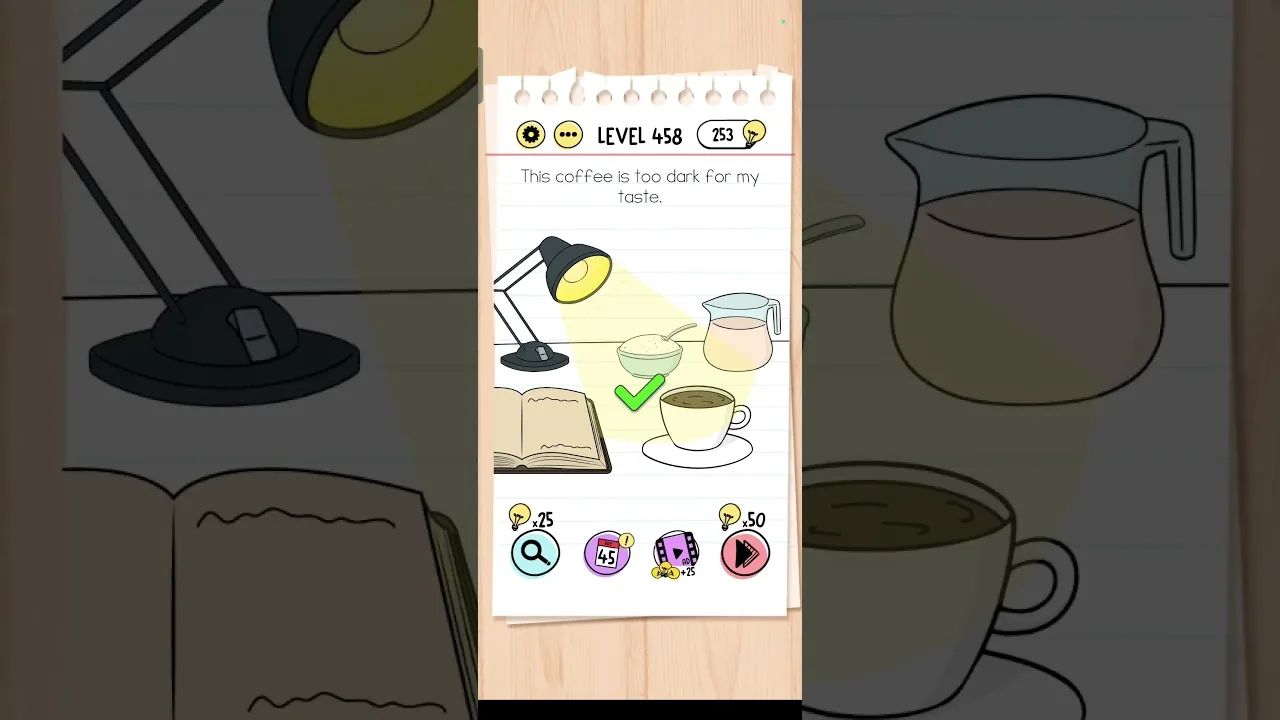 Brain Test Level 458 This coffee is too dark for my taste gameplay screenshot