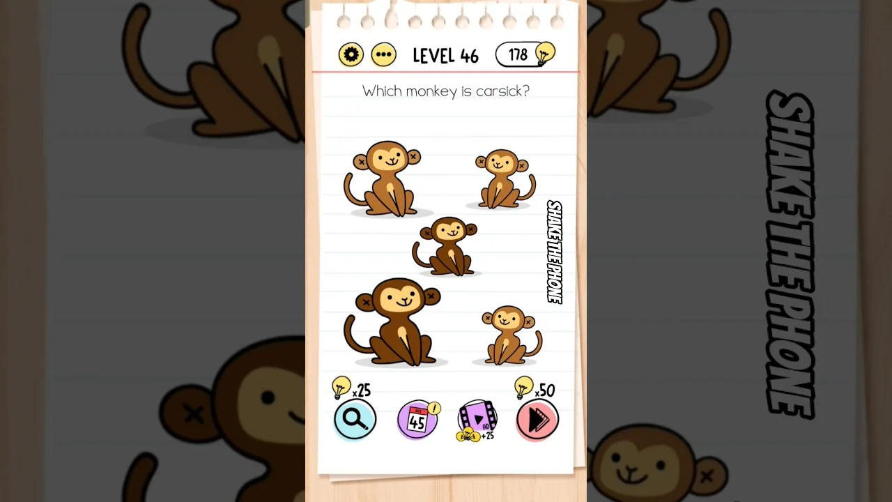 Brain Test Level 46 Which monkey is carsick gameplay screenshot