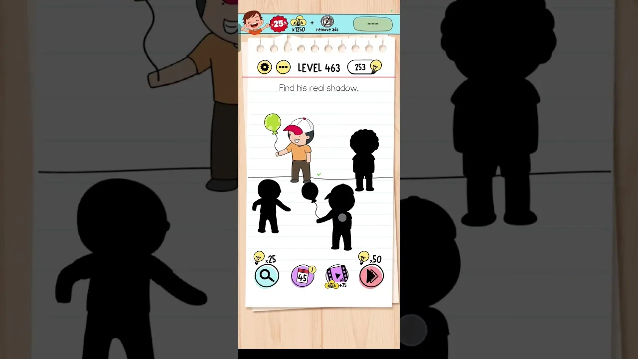 Brain Test Level 463 Find his real shadow gameplay screenshot