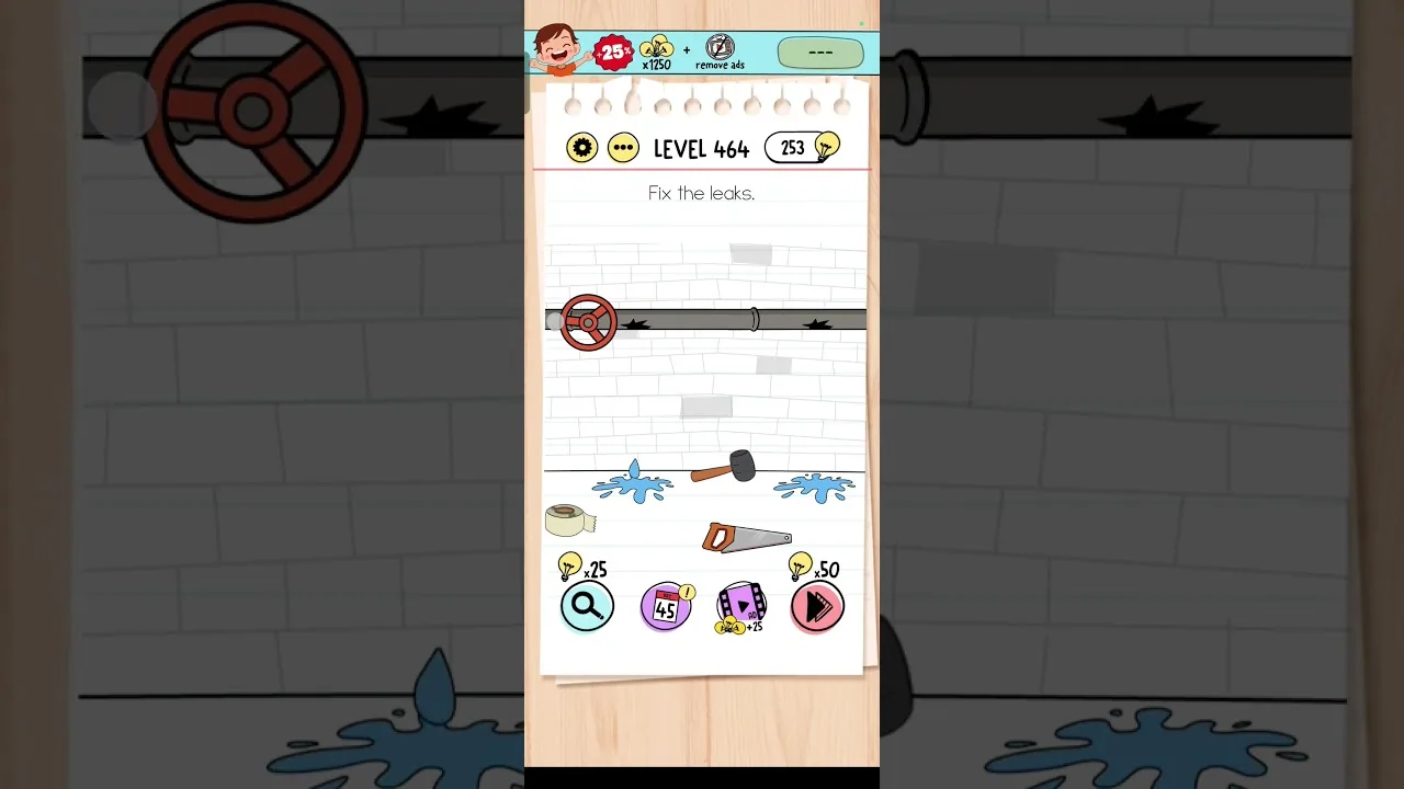 Brain Test Level 464 Fix the leaks gameplay screenshot