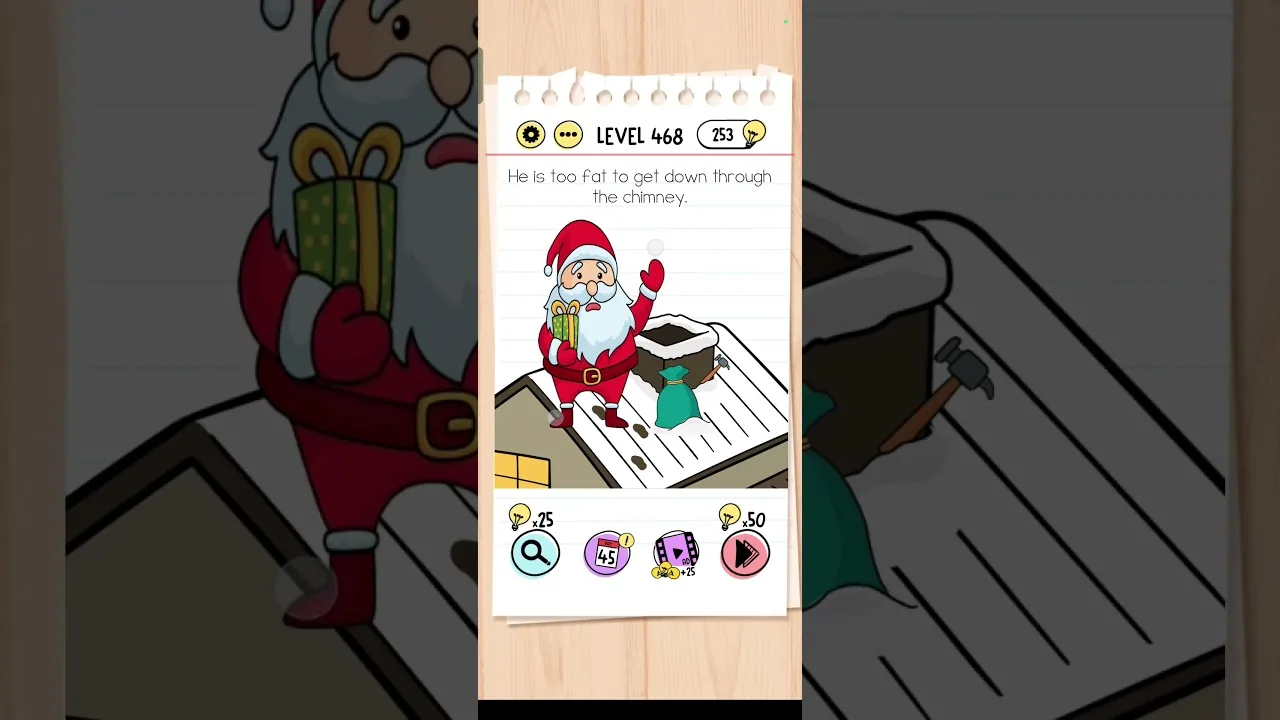 Brain Test Level 468 He is fat to get down through the chimney gameplay screenshot