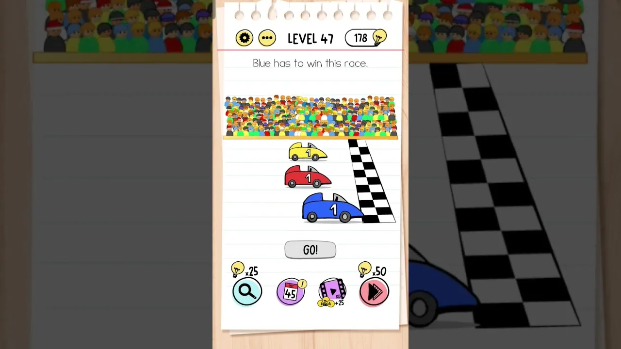 Brain Test Level 47 Blue has to win this race gameplay screenshot
