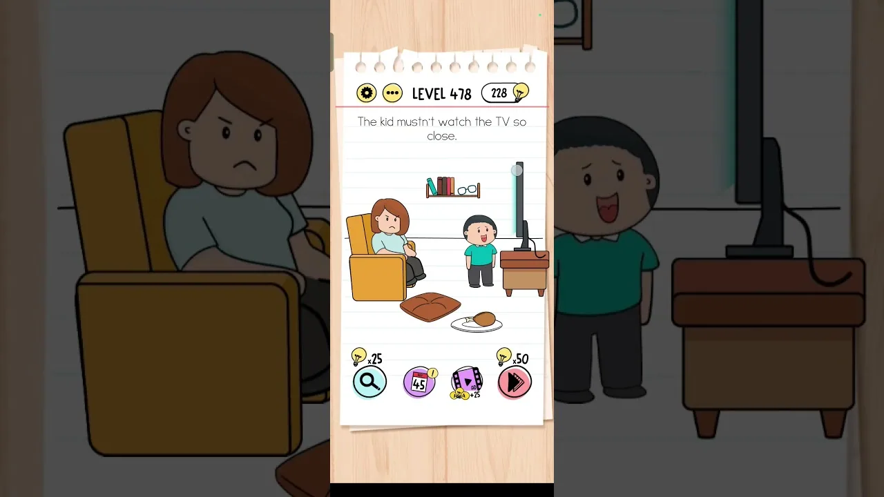 Brain Test Level 478 The kid mustn't watch the TV so close. gameplay screenshot