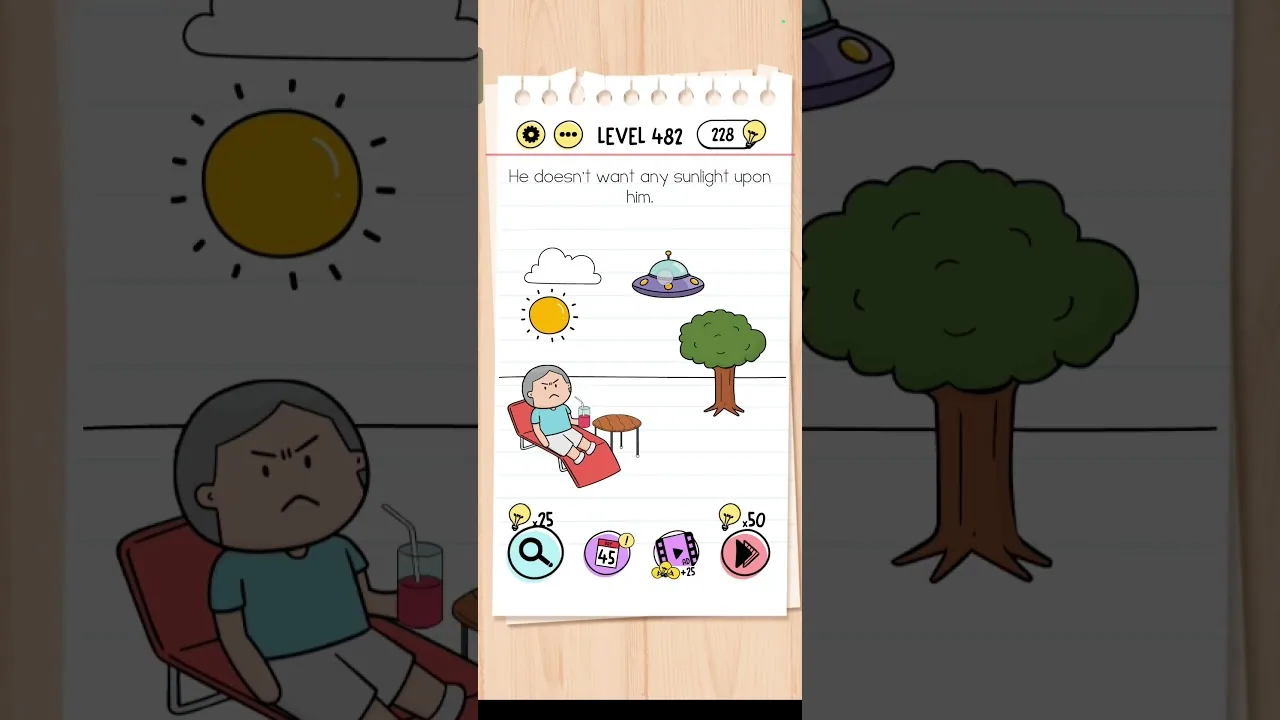 Brain Test Level 482 He doesn't want any sunlight upon him. gameplay screenshot