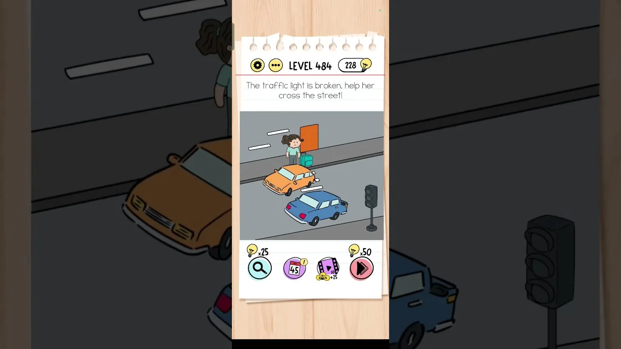 Brain Test Level 484 The traffic light is broken, help her cross the street! gameplay screenshot