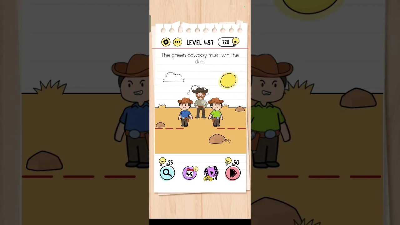 Brain Test Level 487 The green cowboy must win the duel. gameplay screenshot