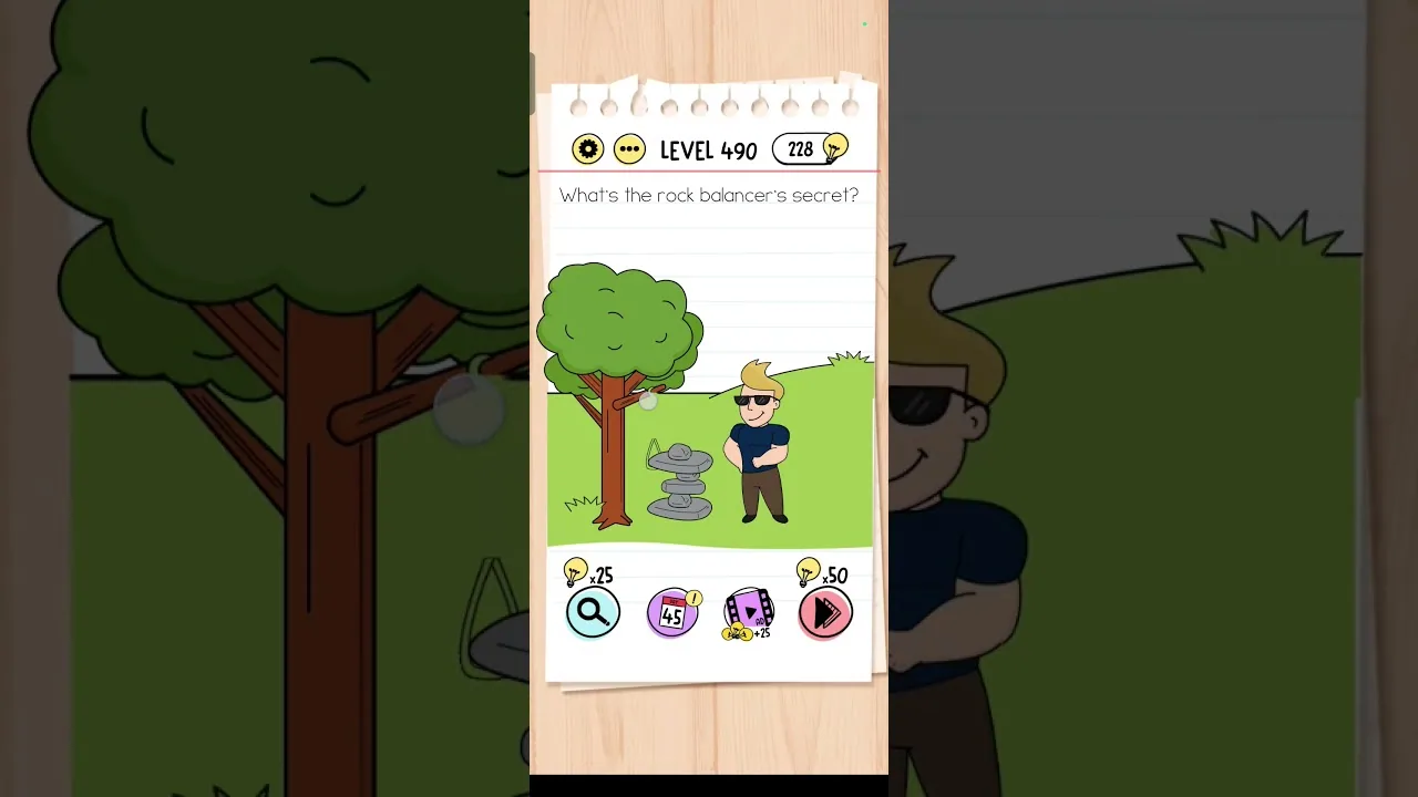 Brain Test Level 490 What's the rock balancer's secret? gameplay screenshot