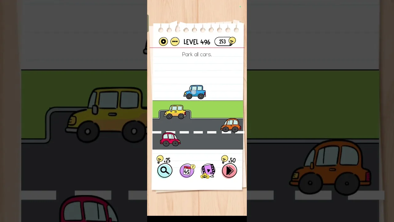 Brain Test Level 496 Park all cars. gameplay screenshot