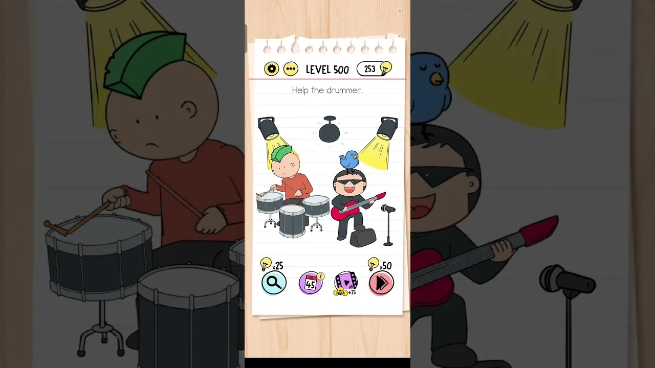 Brain Test Level 500 Help the drummer. gameplay screenshot