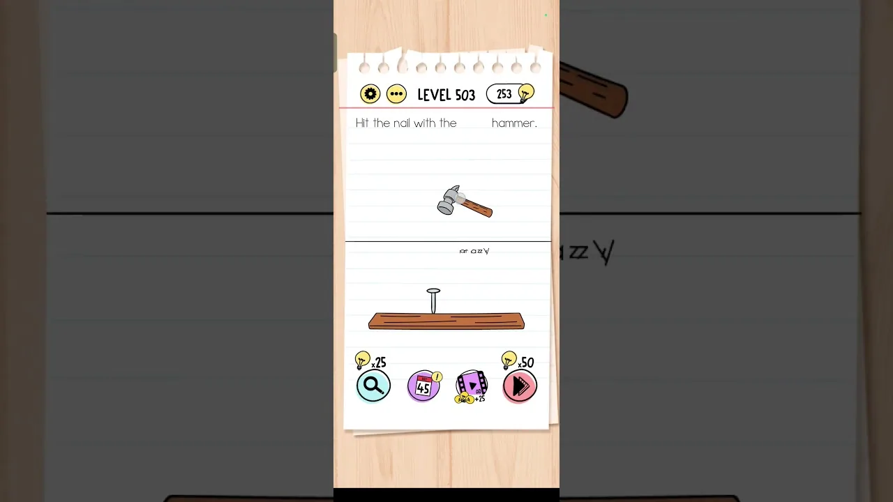 Brain Test Level 503 Hit the nail with the crazy hammer. gameplay screenshot