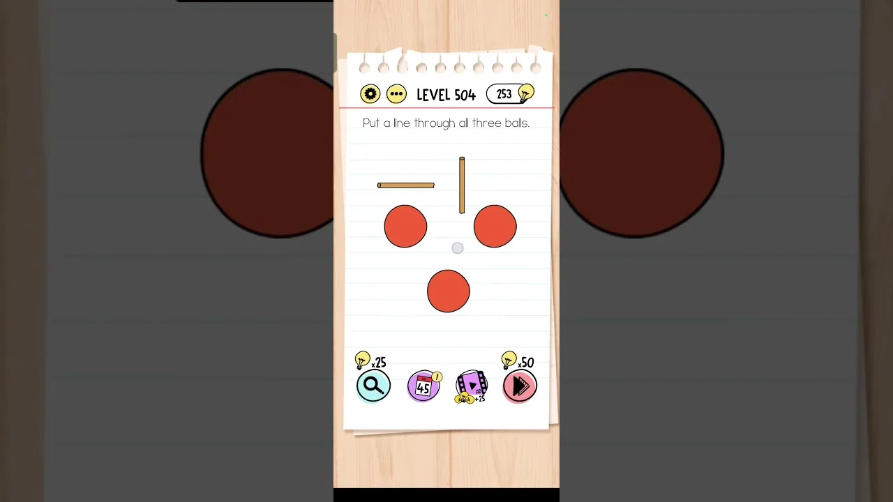 Brain Test Level 504 Put a line through all three balls. gameplay screenshot