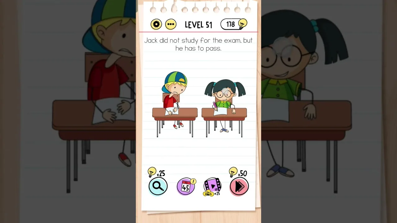 Brain Test Level 51 Jack did not study for the exam gameplay screenshot