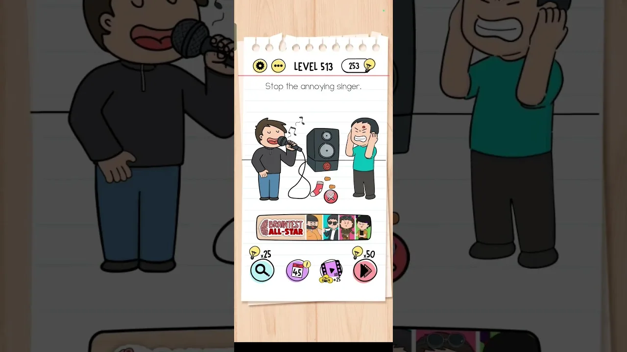 Brain Test Level 513 Stop the annoying singer. gameplay screenshot