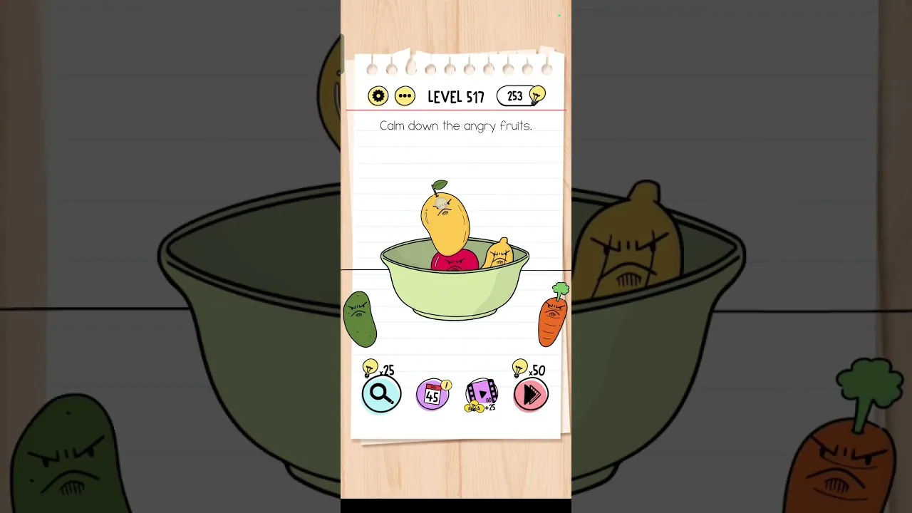 Brain Test Level 517 Calm down the angry fruits. gameplay screenshot