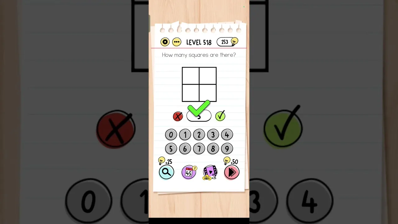 Brain Test Level 518 How many squares are there gameplay screenshot