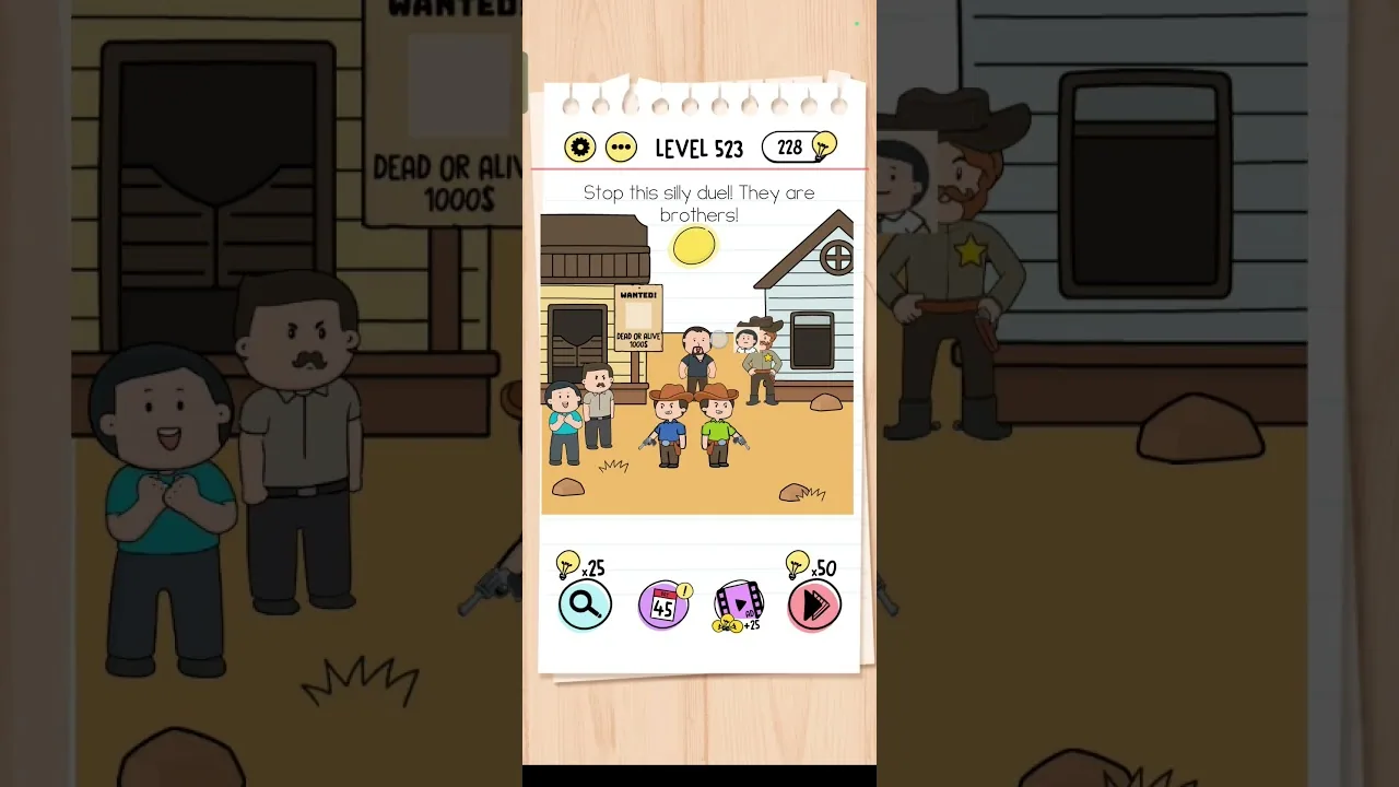 Brain Test Level 523 Stop this silly duel! They are brothers! gameplay screenshot