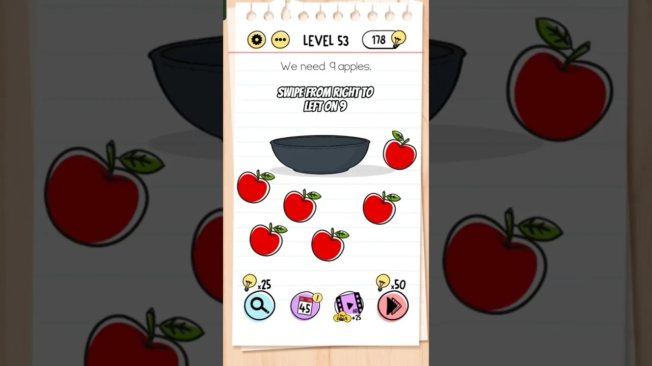 Brain Test Level 53 We need 9 apples gameplay screenshot