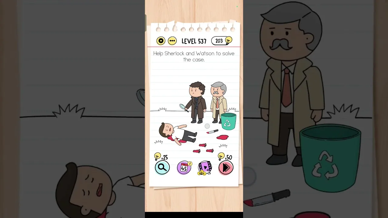 Brain Test Level 537 Help Sherlock and Watson to solve the case. gameplay screenshot