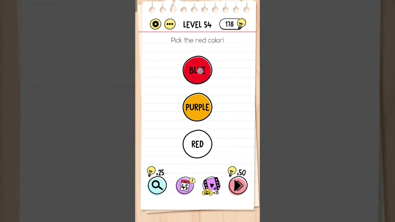 Brain Test Level 54 Pick the red color gameplay screenshot