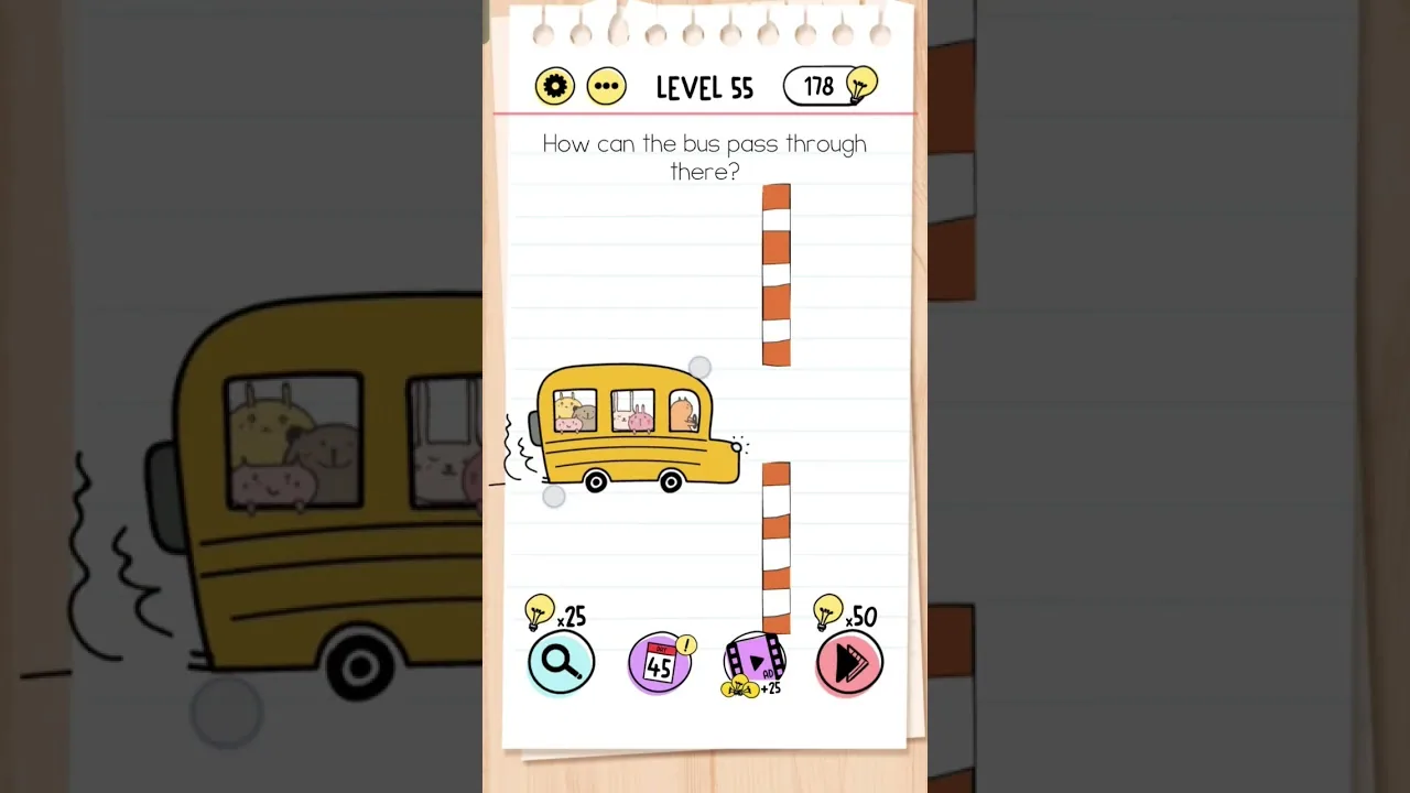 Brain Test Level 55 How can the bus pass through there gameplay screenshot