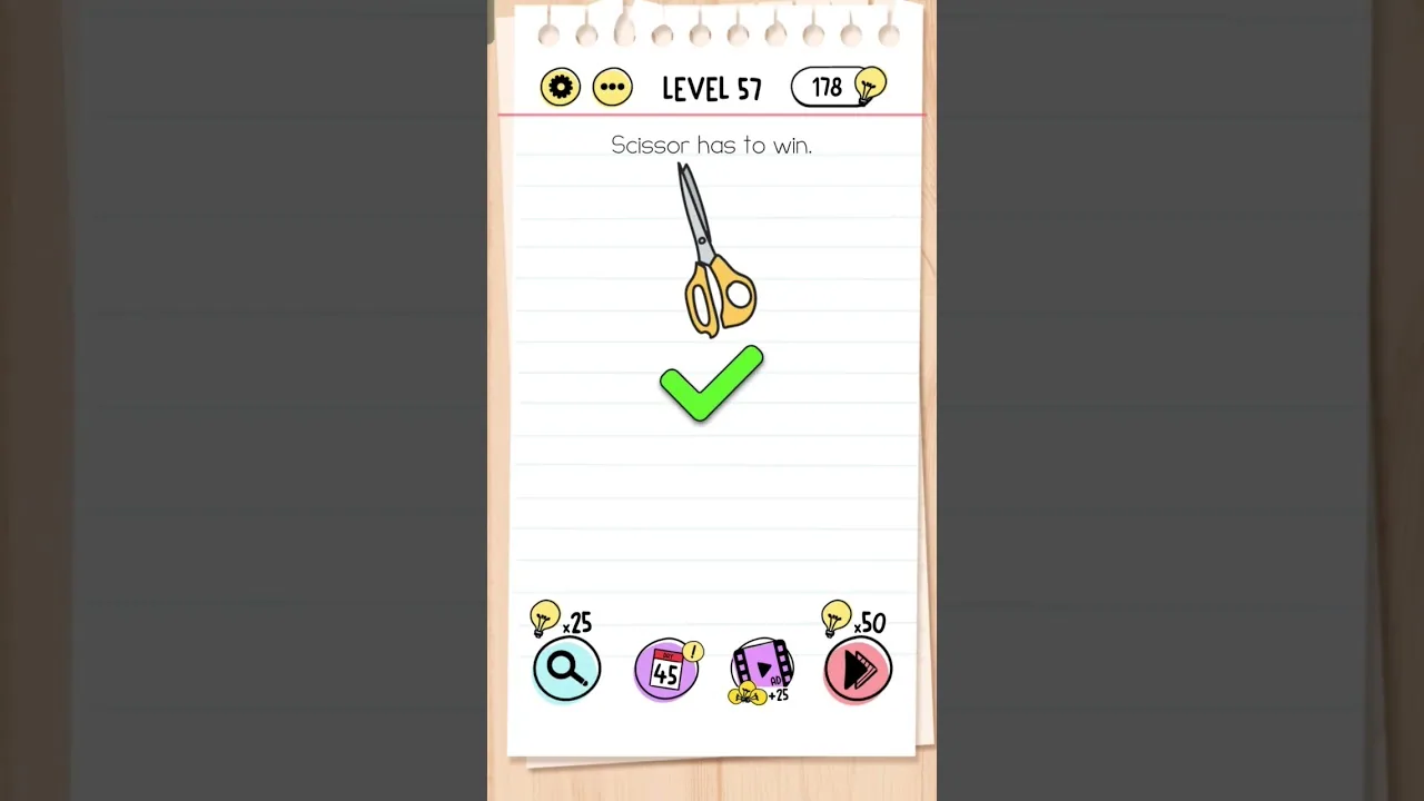 Brain Test Level 57 Scissor has to win gameplay screenshot