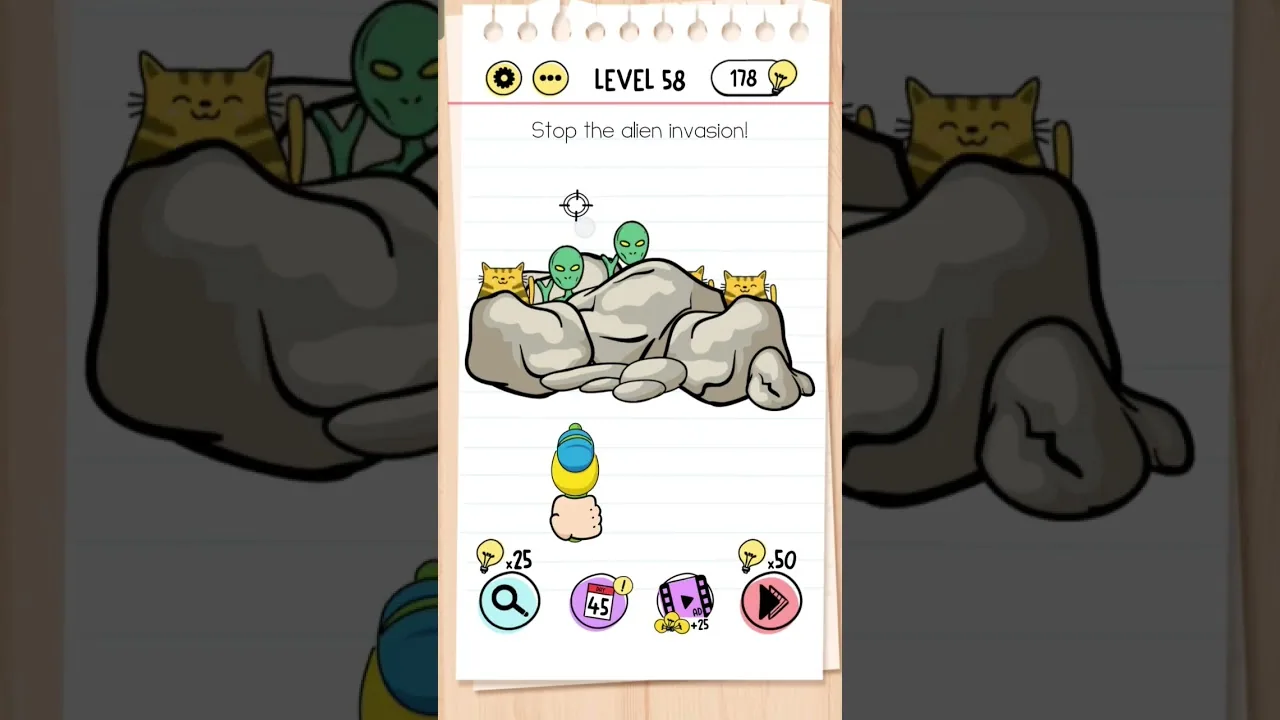 Brain Test Level 58 Stop the alien invasion gameplay screenshot