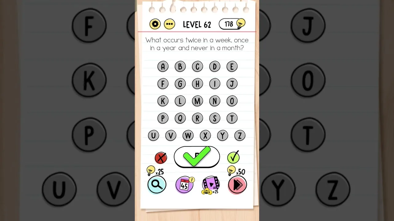 Brain Test Level 62 What occurs twice in a week gameplay screenshot