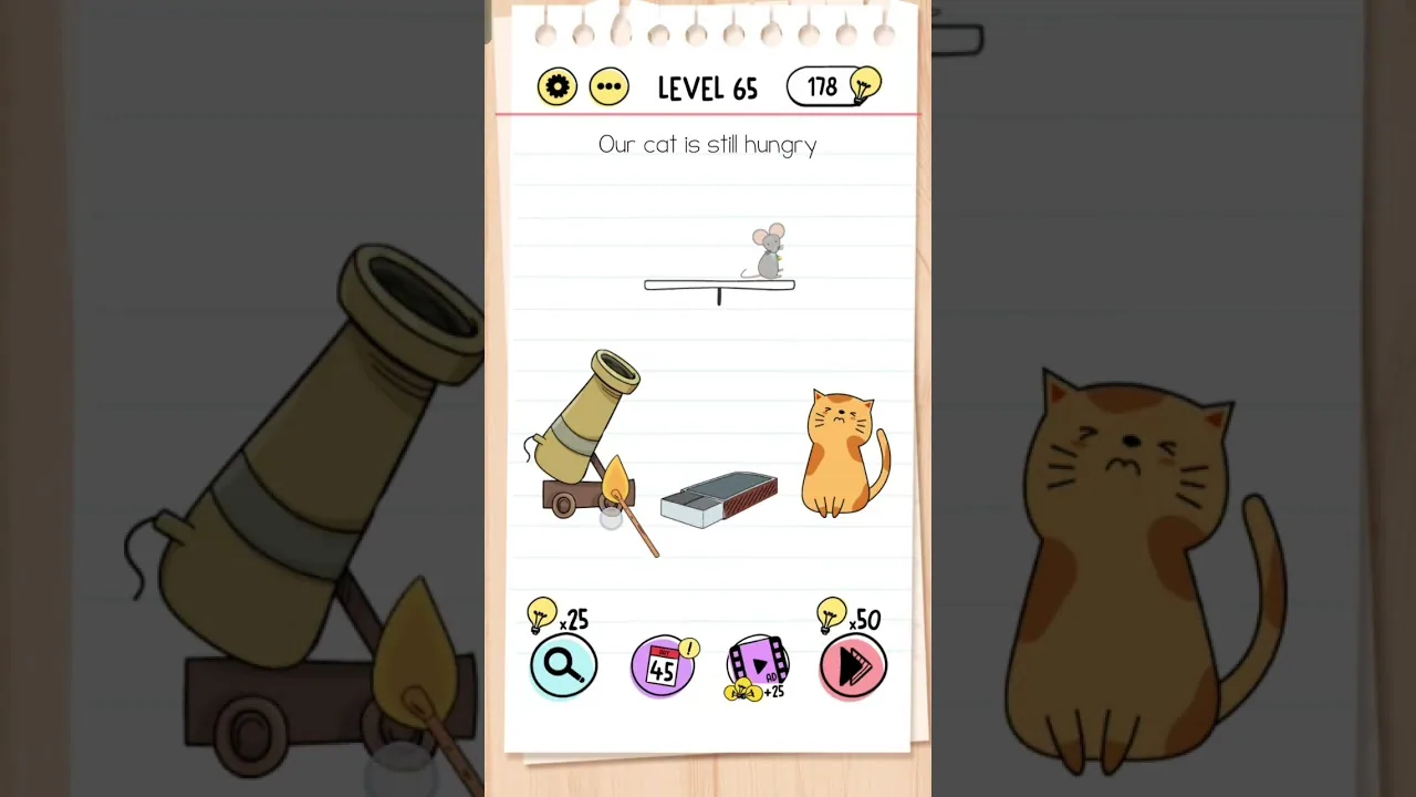 Brain Test Level 65 Our cat still hungry gameplay screenshot