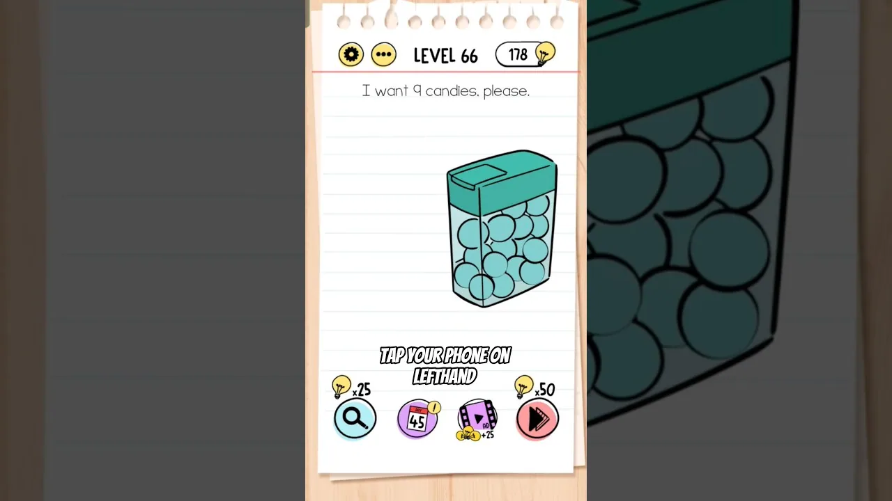 Brain Test Level 66 I want 9 candies, please. gameplay screenshot