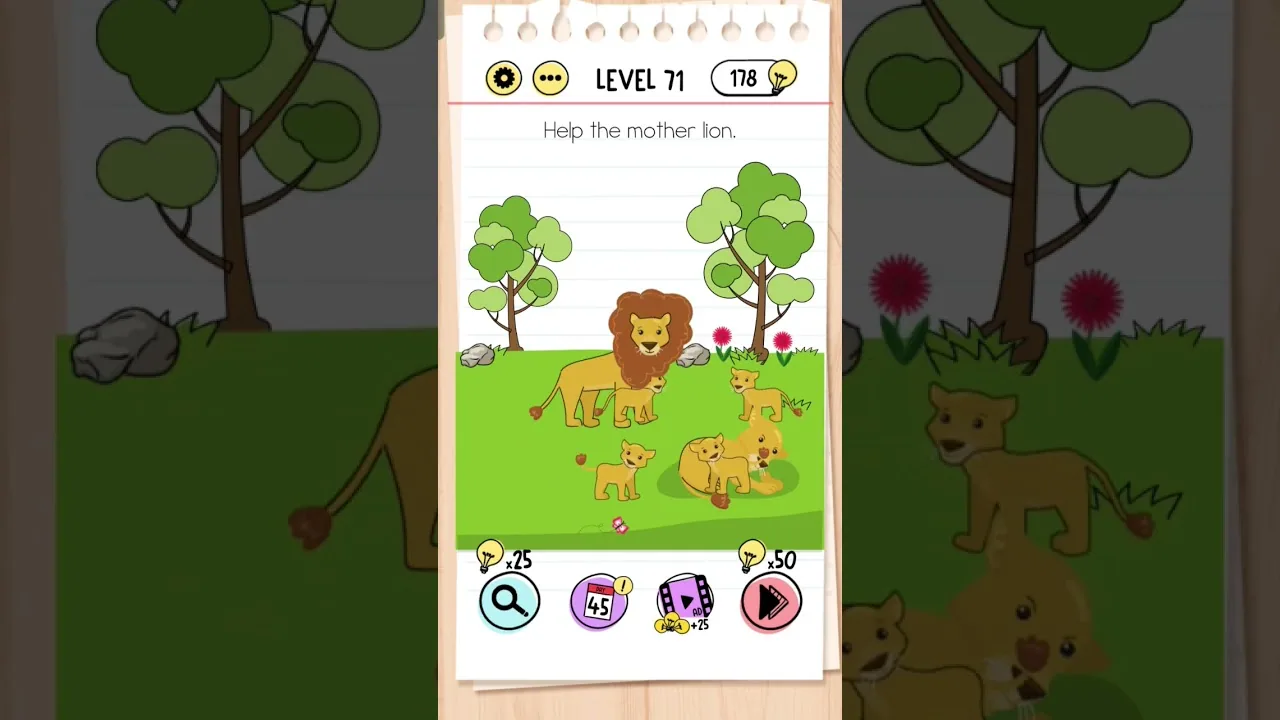 Brain Test Level 71 Help the mother lion gameplay screenshot