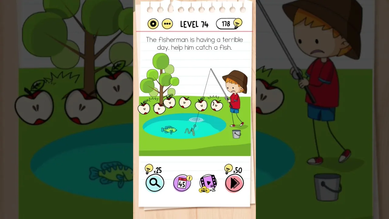 Brain Test Level 74 The fisherman is having a terrible day gameplay screenshot