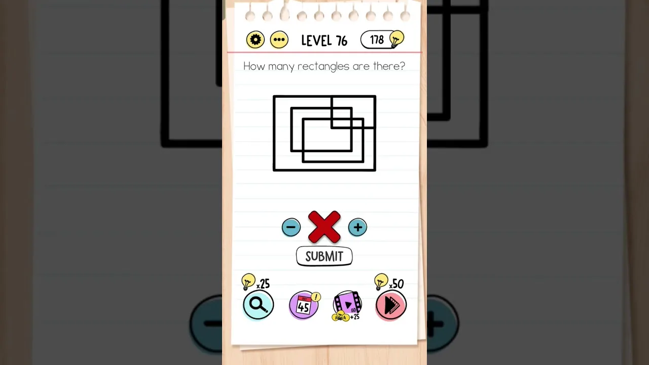 Brain Test Level 76 How many rectangles are there gameplay screenshot