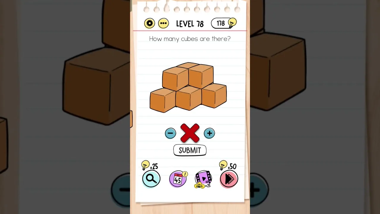 Brain Test Level 78 How many cubes are there gameplay screenshot