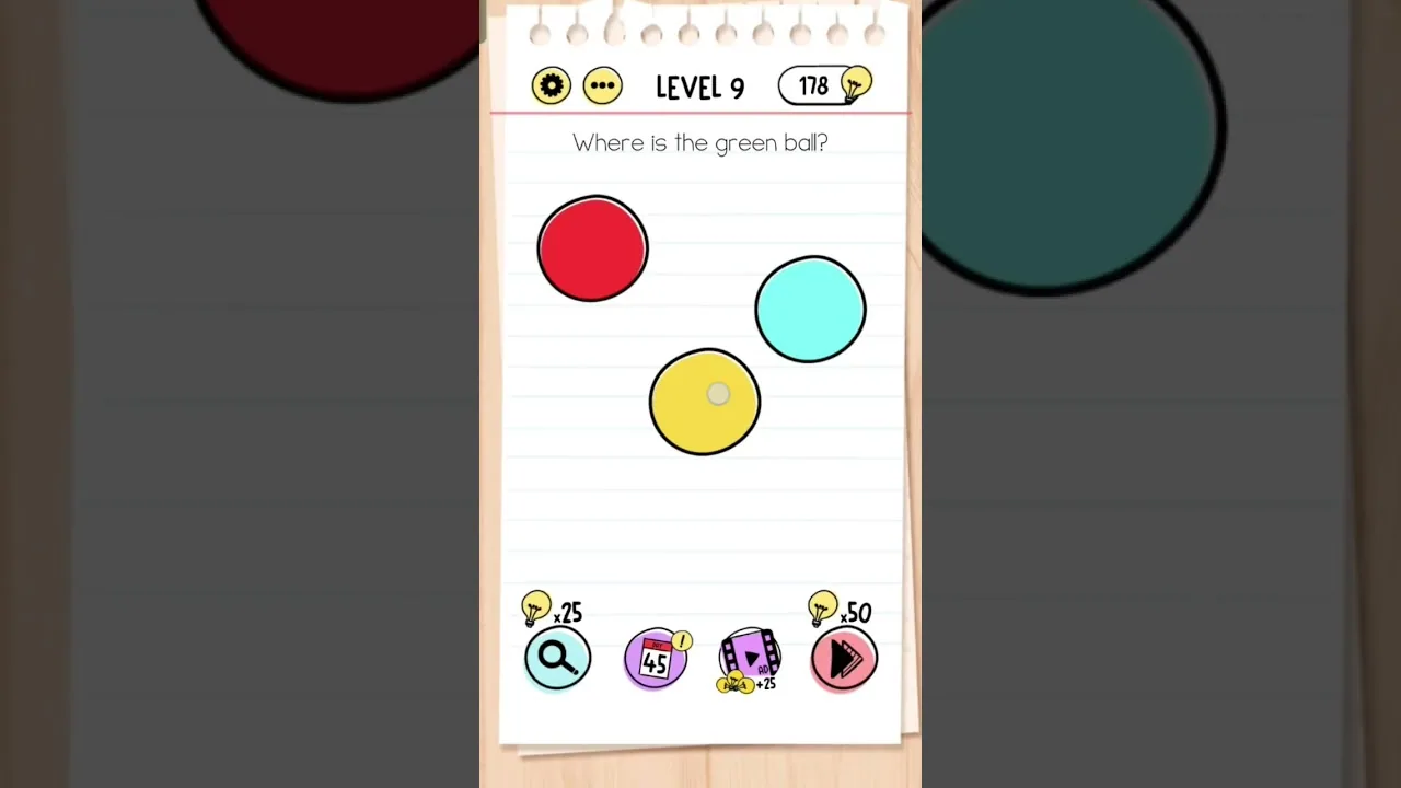 Brain Test Level 9 Where is the green ball gameplay screenshot