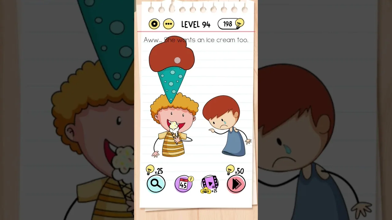 Brain Test Level 94 Aww… She wants an ice cream too gameplay screenshot