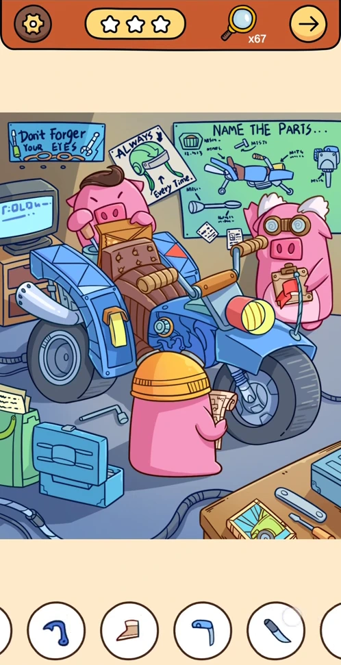 Find Out Hidden Objects reference chapter 1, scene 11 Motorbike Workshop real gameplay