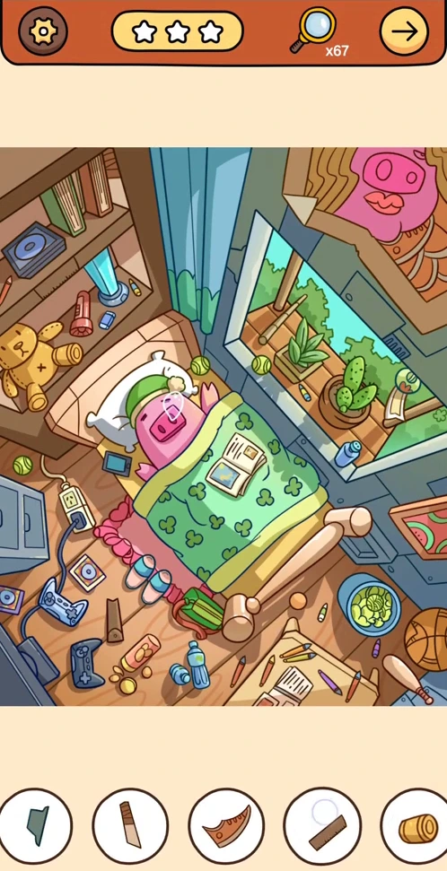 Find Out Hidden Objects reference chapter 1, scene 9 Pig's Bedroom real gameplay