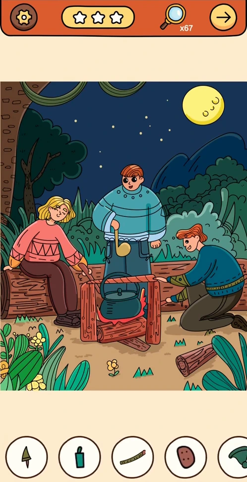 Find Out Hidden Objects reference chapter 2, scene 12 Friends by the Campfire real gameplay