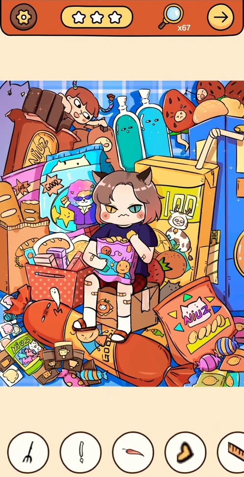 Find Out Hidden Objects reference chapter 2, scene 4 Cat Girl in the Snack Pile real gameplay