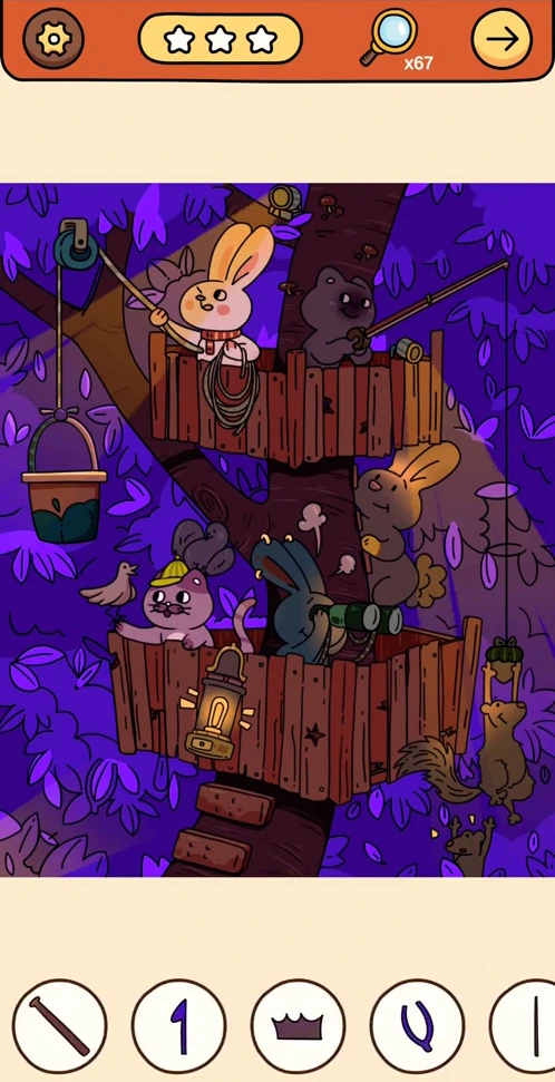 Find Out Hidden Objects reference chapter 2, scene 6 Animals on the Treehouse Balcony real gameplay