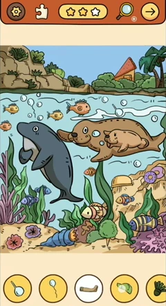 Find Out ocean story reference 4, hidden-objects Seal and Dolphin real gameplay