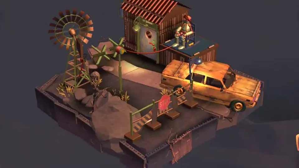 Tiny Robots Recharged Level 32 Into Pieces real gameplay diorama